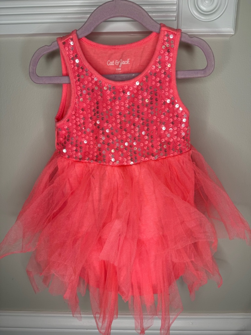 Toddler Girl - Size 18 Month - Bright Coral Sequin Tulle Dress - Cat & Jack